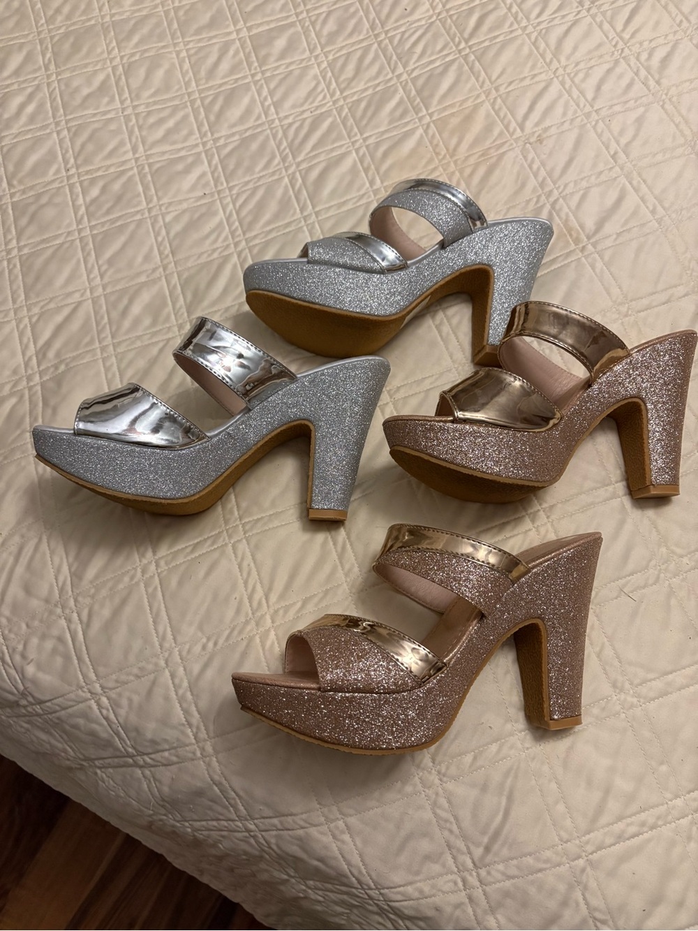 2 Pair Women’s  Double-Strap Slide Sandals
Rose Gold & Silver NWOT